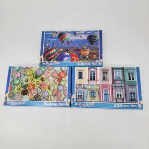 Lot Of‎ 3 Puzzlebug 500 Pieces Hot Air Balloons Bottle Caps Window Jigsaw Puzzle